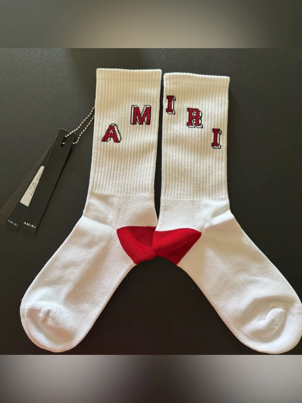 Amiri RED Block Collegiate LOGO Crew Ribbed Socks Size 43-44 ( Size 10-11) NEW